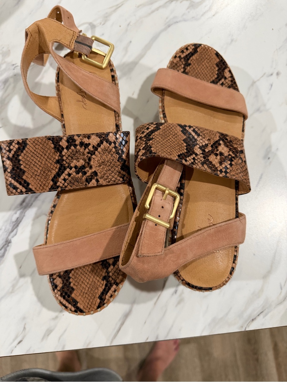 Women’s Tan Snake-Print Strappy Sandals